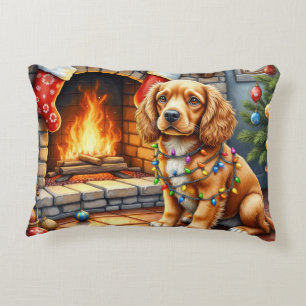 Cocker Spaniel bij de open haard met kerstverlicht Accent Kussen