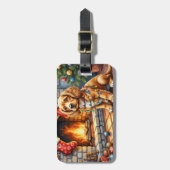 Cocker Spaniel bij de open haard met kerstverlicht Bagagelabel (Voorkant verticaal)