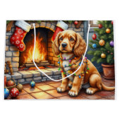 Cocker Spaniel bij de open haard met kerstverlicht Groot Cadeauzakje (Voorkant)