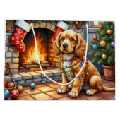 Cocker Spaniel bij de open haard met kerstverlicht Groot Cadeauzakje (Achterkant)