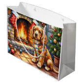 Cocker Spaniel bij de open haard met kerstverlicht Groot Cadeauzakje (Achterkant Gekanteld)