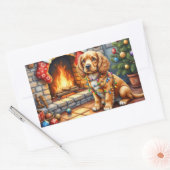 Cocker Spaniel bij de open haard met kerstverlicht Rechthoekige Sticker (Envelop)