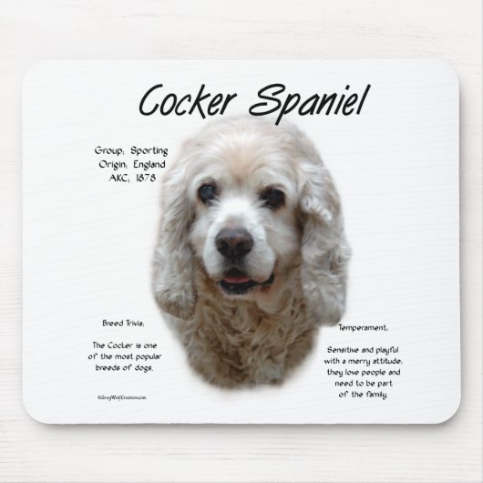 Cocker Spaniel (buff) Geschiedenis Ontwerp Muismat (Voorkant)