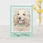 Cocker Spaniel Buff Painting - Original Dog Art Kaart (Gele Bloem)