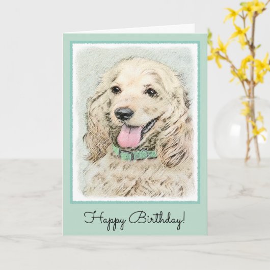 Cocker Spaniel Buff Painting - Original Dog Art Kaart (Gele Bloem)