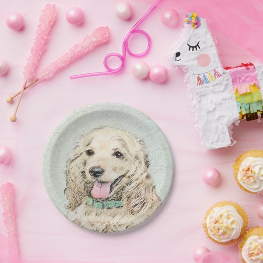 Cocker Spaniel Buff-schildering - Oorspronkelijke  Papieren Bordje (Feest)