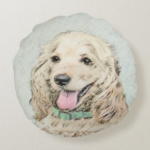 Cocker Spaniel Buff-schildering - Oorspronkelijke  Rond Kussen