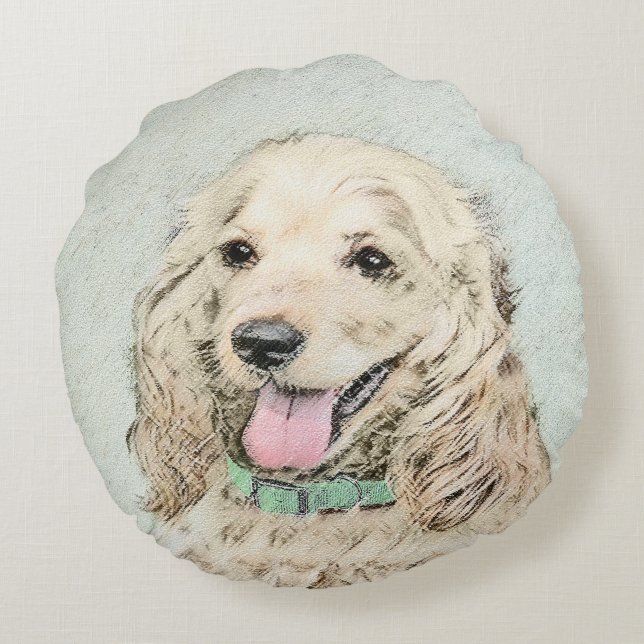 Cocker Spaniel Buff-schildering - Oorspronkelijke  Rond Kussen (Achterkant)
