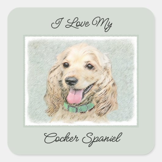 Cocker Spaniel Buff-schildering - Oorspronkelijke  Vierkante Sticker (Voorkant)