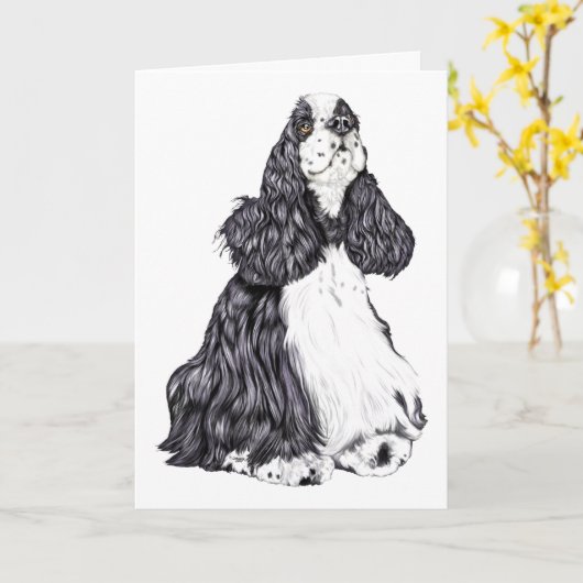 Cocker Spaniel BW Parti Kaart (Gele Bloem)