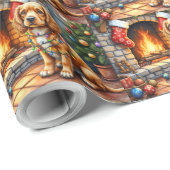 Cocker Spaniel by Fireplace with Christmas Lights Cadeaupapier (Rol Hoek)