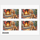 Cocker Spaniel by Fireplace with Christmas Lights Rechthoekige Sticker (Vel)