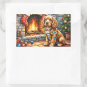 Cocker Spaniel by Fireplace with Christmas Lights Rechthoekige Sticker (Tas)