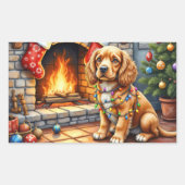 Cocker Spaniel by Fireplace with Christmas Lights Rechthoekige Sticker (Voorkant)