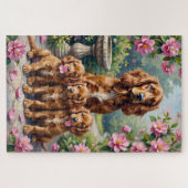 Cocker Spaniel Camellia Tuin Kunst Legpuzzel (Horizontaal)