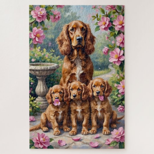 Cocker Spaniel Camellia Tuin Kunst Legpuzzel (Verticaal)