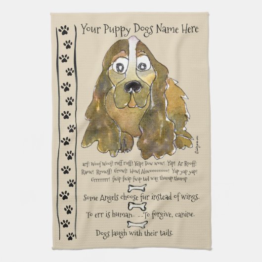Cocker Spaniel Cartoon Dog Quotes Keuken Handdoek (Verticaal)