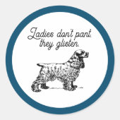 Cocker Spaniel Cartoon met grappige Pet Joke Ronde Sticker (Voorkant)