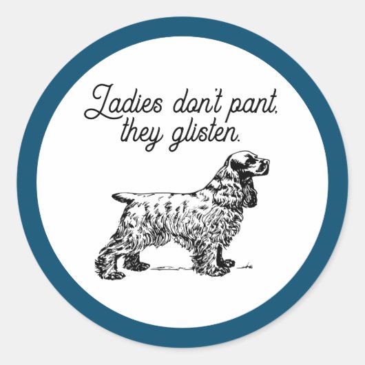 Cocker Spaniel Cartoon met grappige Pet Joke Ronde Sticker (Voorkant)