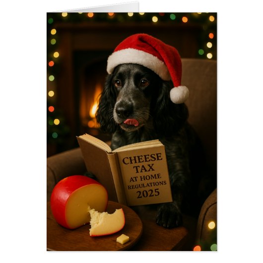 Cocker spaniel  'Cheese Tax' Christmas card (Voorkant)