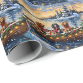 Cocker Spaniel Christmas Boat Holiday Cadeaupapier (Rol Hoek)