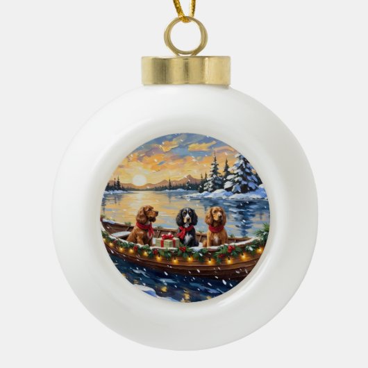 Cocker Spaniel Christmas Boat Holiday Keramische Bal Ornament (Voorkant)