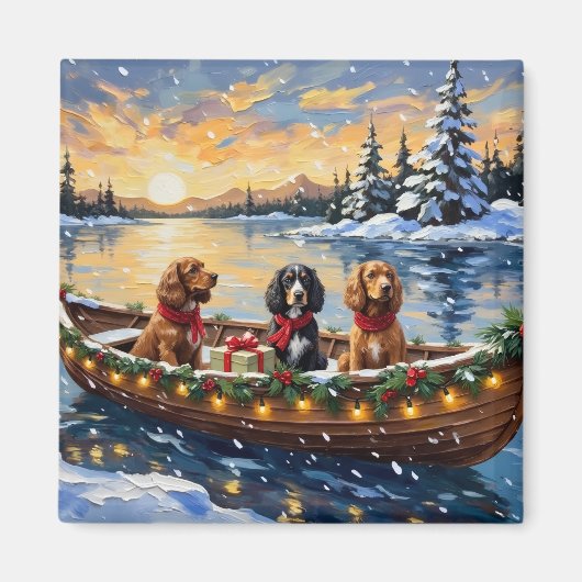 Cocker Spaniel Christmas Boat Holiday Magneet (Voorkant)
