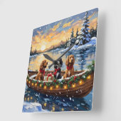 Cocker Spaniel Christmas Boat Holiday Vierkante Klok (Hoek)