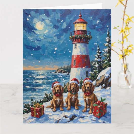 Cocker Spaniel Christmas Lighthouse Holiday Kaart (Gele Bloem)