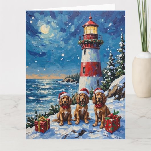 Cocker Spaniel Christmas Lighthouse Holiday Kaart (Voorkant)