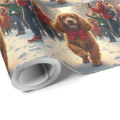 Cocker Spaniel Christmas Parade Holiday Painting Cadeaupapier (Rol Hoek)