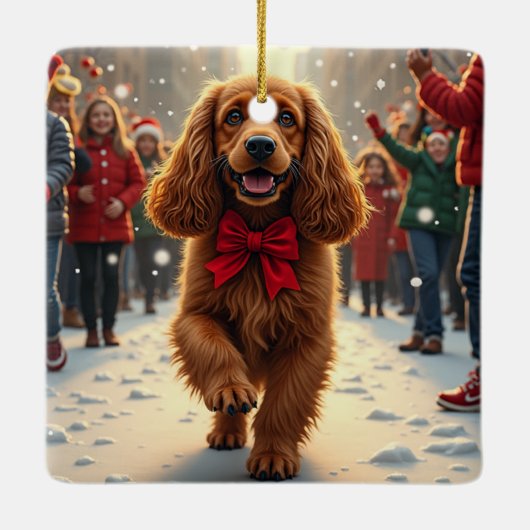 Cocker Spaniel Christmas Parade Holiday Painting Keramisch Ornament (Achterkant)
