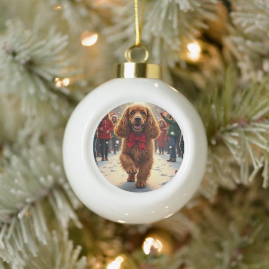 Cocker Spaniel Christmas Parade Holiday Painting Keramische Bal Ornament (Boom)