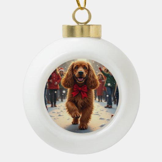 Cocker Spaniel Christmas Parade Holiday Painting Keramische Bal Ornament (Voorkant)