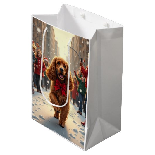 Cocker Spaniel Christmas Parade Holiday Painting Medium Cadeauzakje (Voorkant Gekanteld)