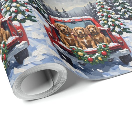 Cocker Spaniel Christmas Red Truck Holiday Cadeaupapier (Rol Hoek)