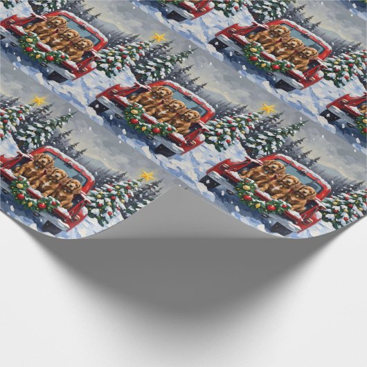 Cocker Spaniel Christmas Red Truck Holiday Cadeaupapier (Hoek)