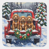 Cocker Spaniel Christmas Red Truck Holiday Vierkante Sticker (Voorkant)