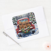 Cocker Spaniel Christmas Red Truck Holiday Vierkante Sticker (Envelop)