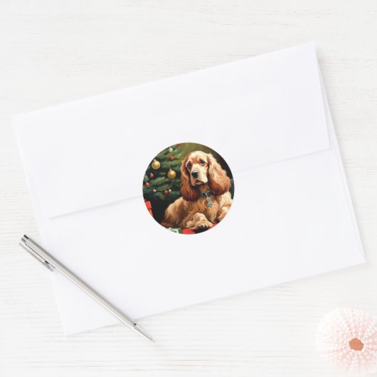 Cocker Spaniel Christmas Ronde Sticker (Envelop)