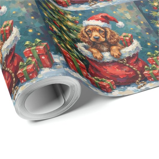 Cocker Spaniel Christmas Santa Bag Adventure Cadeaupapier (Rol Hoek)