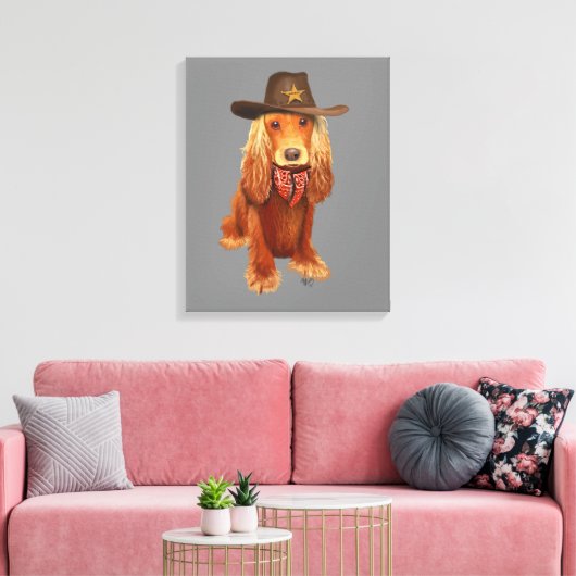 Cocker Spaniel Cowboy Canvas Afdruk (Insitu (Woonkamer))