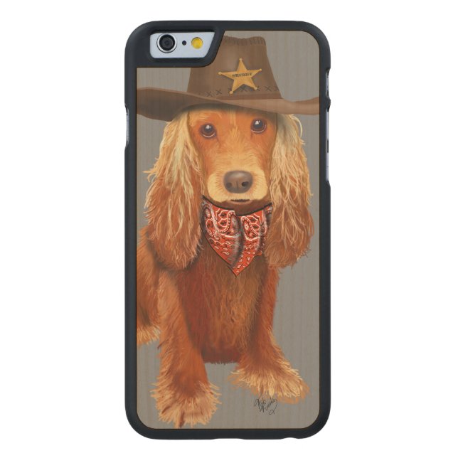 Cocker Spaniel Cowboy Carved Wood iPhone Hoesje (Achterkant)