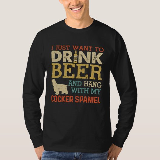 Cocker Spaniel Dad Drink Beer Hang With Dog  Vinta T-shirt (Voorkant)
