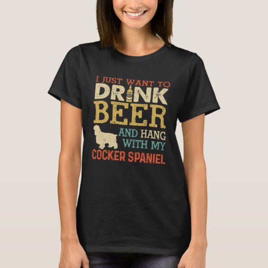 Cocker Spaniel Dad Drink Beer Hang With Dog  Vinta T-shirt (Voorkant)
