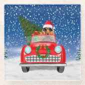 Cocker Spaniel Dog-auto rijden met sneeuwkerst Glazen Onderzetter (Voorkant)