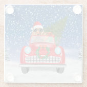 Cocker Spaniel Dog-auto rijden met sneeuwkerst Glazen Onderzetter (Achterkant)