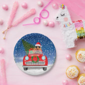 Cocker Spaniel Dog-auto rijden met sneeuwkerst Papieren Bordje (Feest)