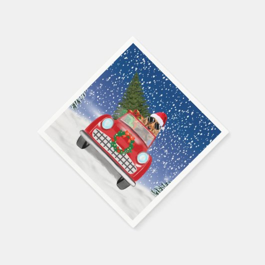 Cocker Spaniel Dog-auto rijden met sneeuwkerst Servet (Hoek)