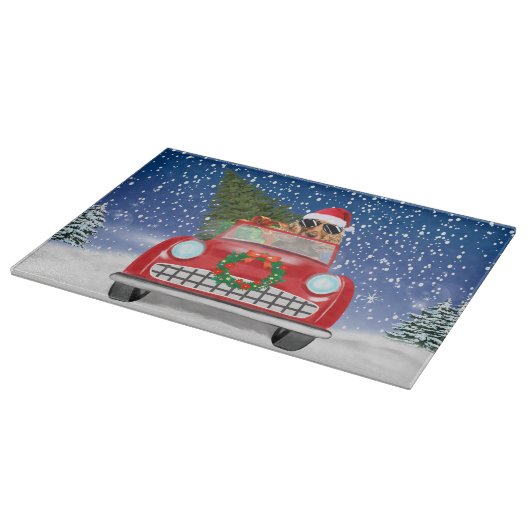 Cocker Spaniel Dog-auto rijden met sneeuwkerst Snijplank (Hoek)